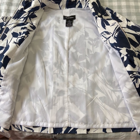 Rachel Adams blazer jacket cotton spandex white blue floral spring summer Medium - Picture 7 of 12